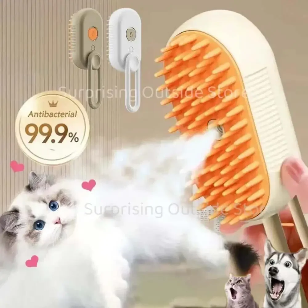 Cat Dog Pet Spray Massage Brush 3 in 1 One Button Steam Spray Folding Rotatable